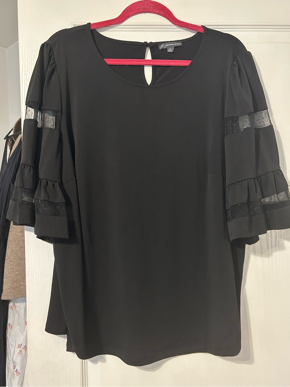 Adrianna Papell Black Ruffle Bell Sleeve Blouse